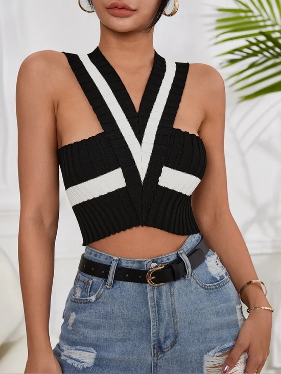 Private Label Tops - Knitted Halter Tank top.